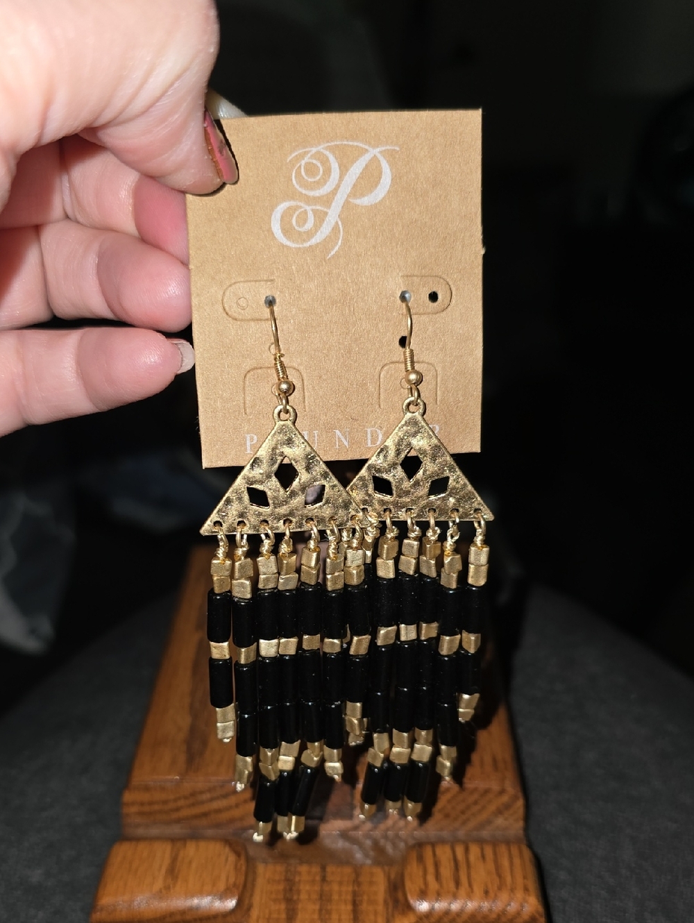 Plunder Gold and Black Beaded Fringe Earrings - Medium Weight